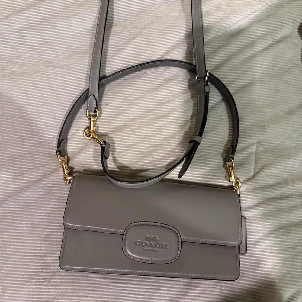 Coach Gray Leather Crossbody Bag with Gold Hardware